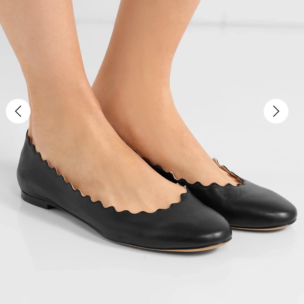 Chloe Lauren Scalloped Ballet Flats Leather 38.5